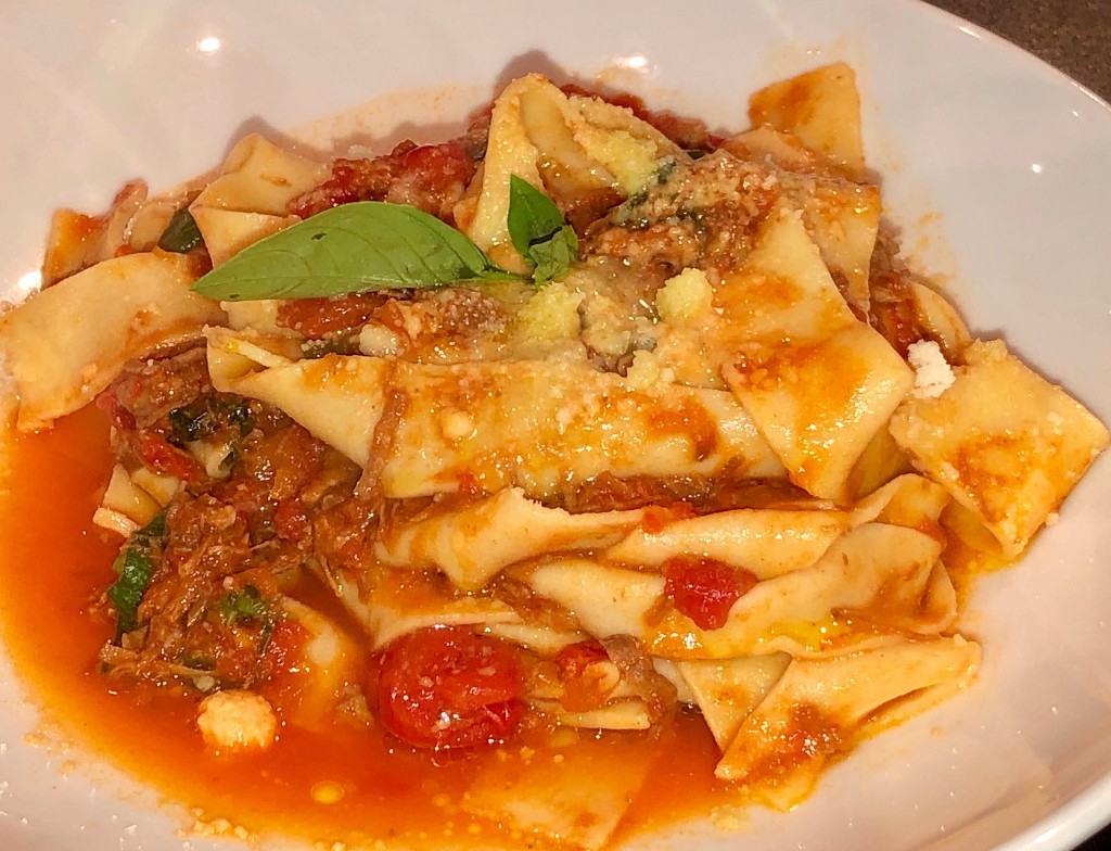 Pappardelle with slow-cooked ossobuco ragu, cherry tomatoes and basil